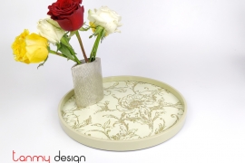 Cream round lacquer tray hand-painted with chrysanthemum 30cm